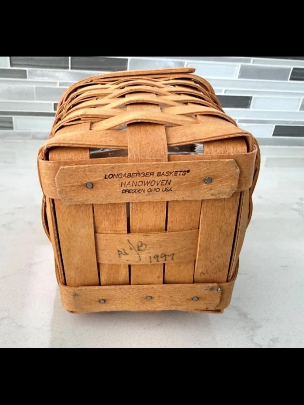 1997 Signed Longaberger Basket Plastic Liner & Wood Divider 10½